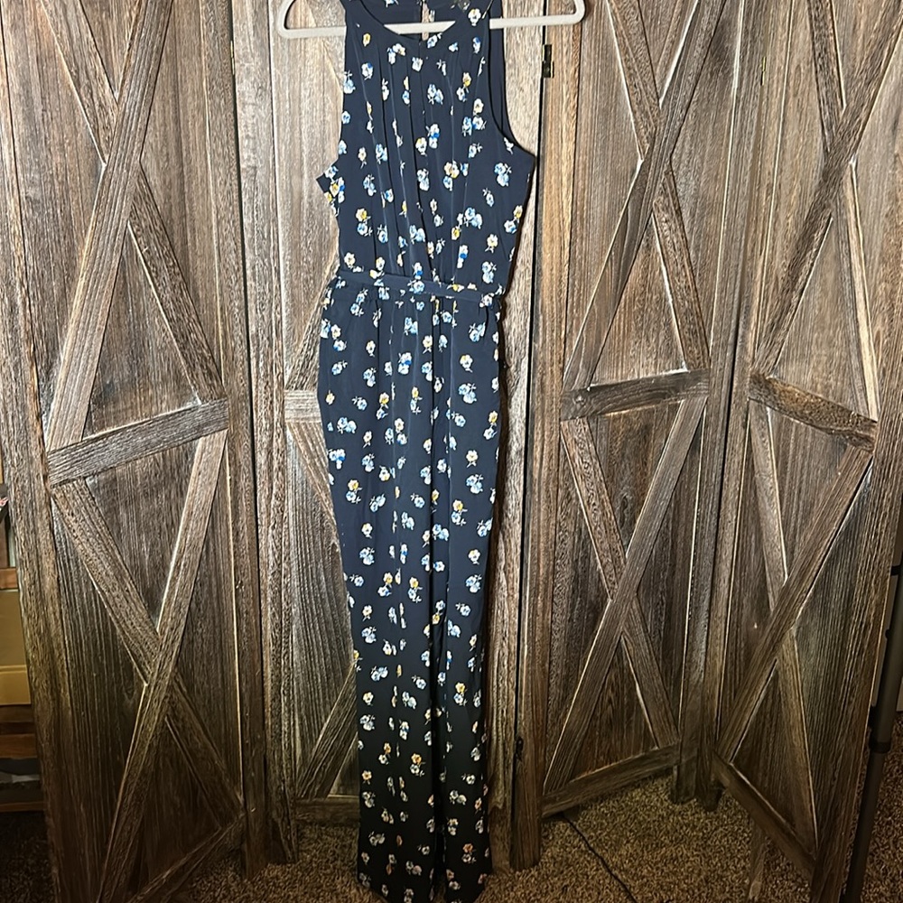 Ann Taylor Factory, navy blue jumpsuit size 12 with tie belt and pockets